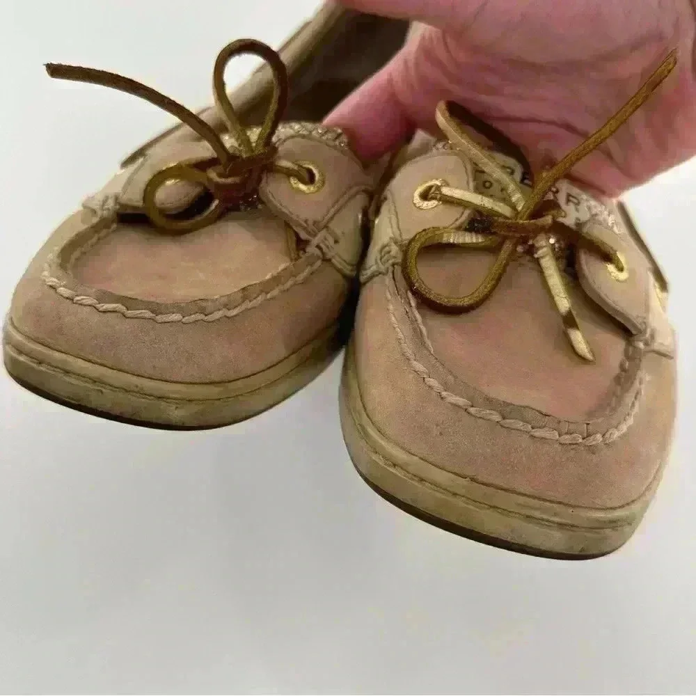 Sperry topsider flats 8.5 leather boat shoes gold glitter mermaidcore preppy